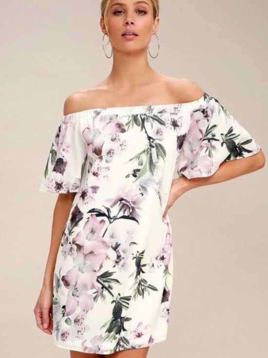 Lulus Dresses & Skirts - Lulus "Dream of You" Ivory Floral Off-the-Shoulder Dress, Fully Lined | Size XS